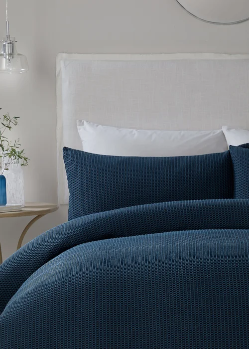 Serene Lindly Waffle Navy Duvet Cover Set - Single Image 2