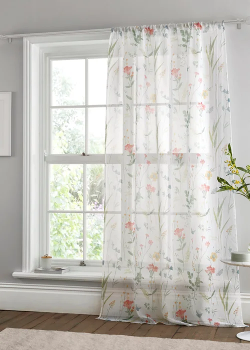 Dreams & Drapes Spring Glade White Voile Panel - 55W X 48D (140x122cm) Image 1