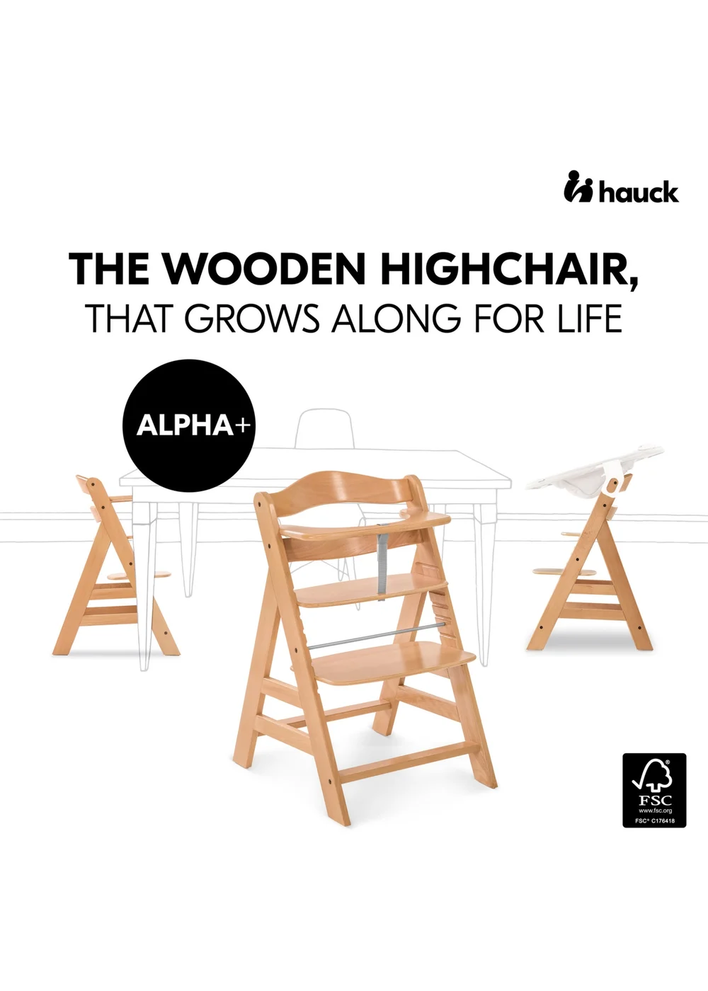 Hauck Natural Alpha+ Wooden Highchair - One Size Image 2