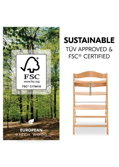 Hauck Natural Alpha+ Wooden Highchair - One Size Image 3