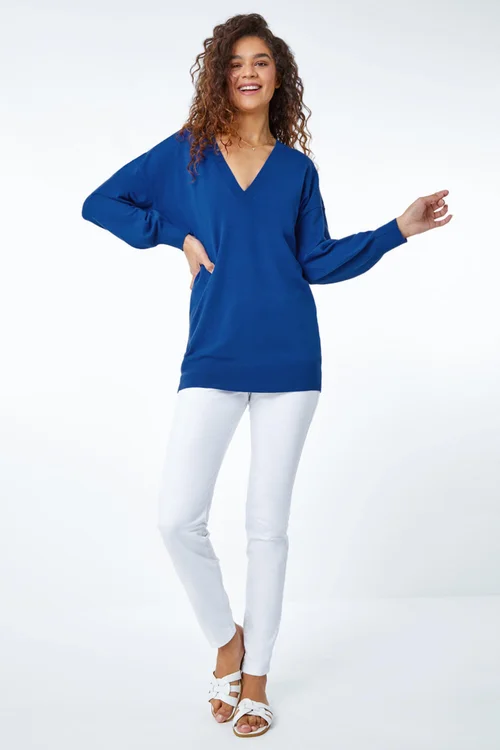 Roman Royal Blue V-Neck Stretch Jumper - Size 22 Image 2