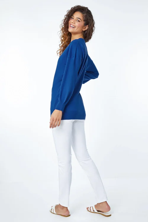 Roman Royal Blue V-Neck Stretch Jumper - Size 22 Image 3