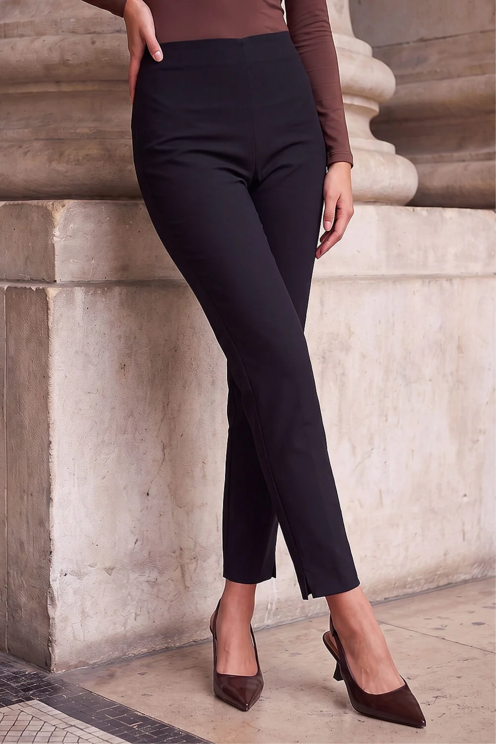 Roman Black Petite Full Length Stretch Trousers - 12 Image 1