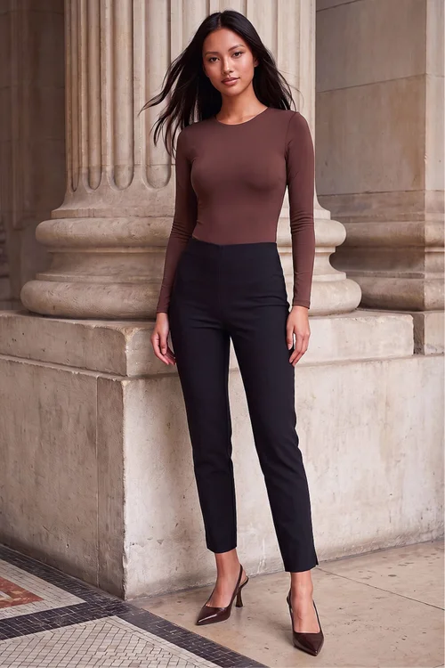 Roman Black Petite Full Length Stretch Trousers - 12 Image 2