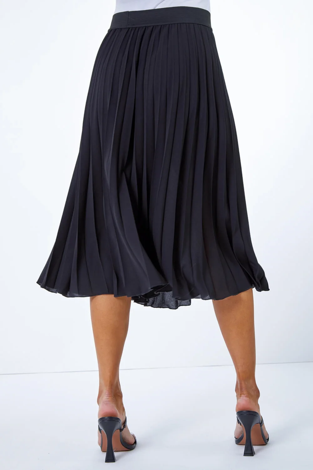 Roman Black Petite Pleated Elastic Waist Midi Skirt - Size 8 Image 2