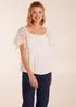 Blue Vanilla Ivory Crochet Lace Puff Ball Top - Small Image 1