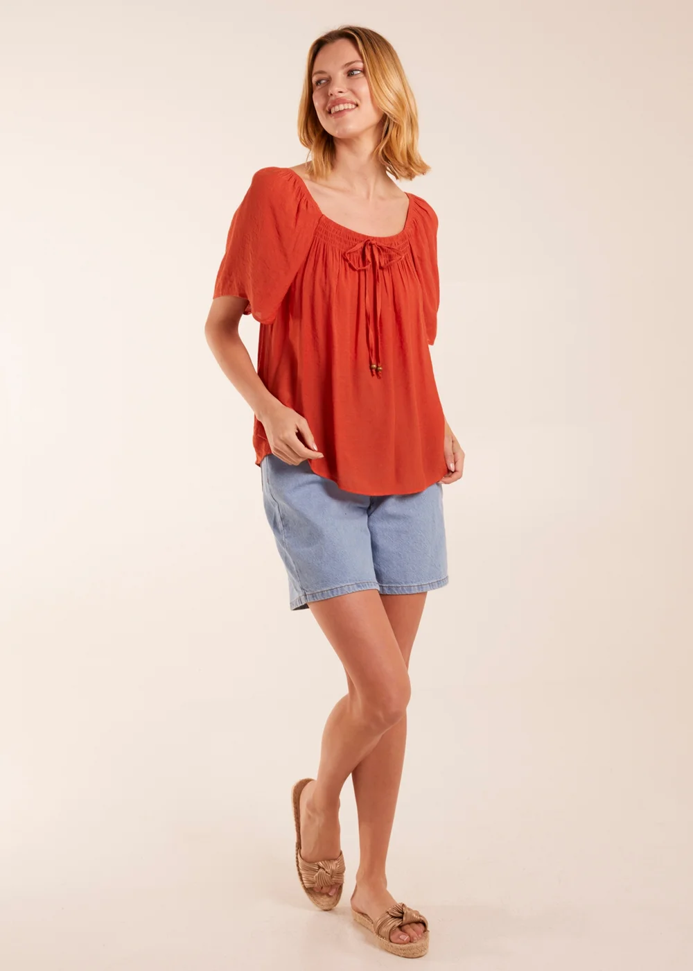 Blue Vanilla Orange Shirred At Front Swing Top - Small Image 4