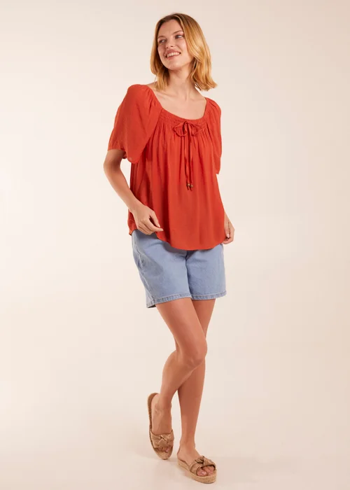 Blue Vanilla Orange Shirred At Front Swing Top - Small Image 4