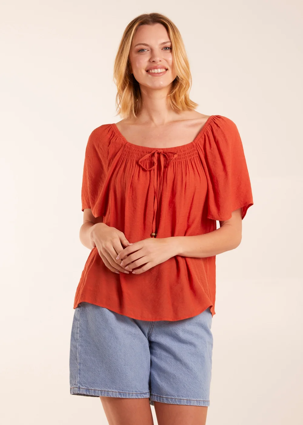 Blue Vanilla Orange Shirred At Front Swing Top - Small Image 1