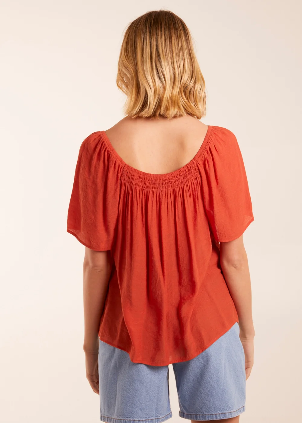Blue Vanilla Orange Shirred At Front Swing Top - Small Image 2