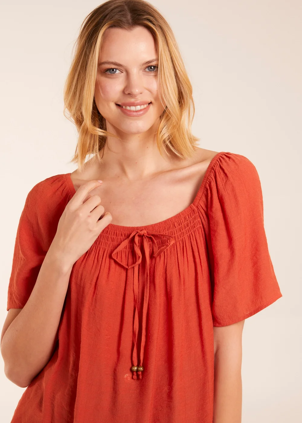 Blue Vanilla Orange Shirred At Front Swing Top - Small Image 3