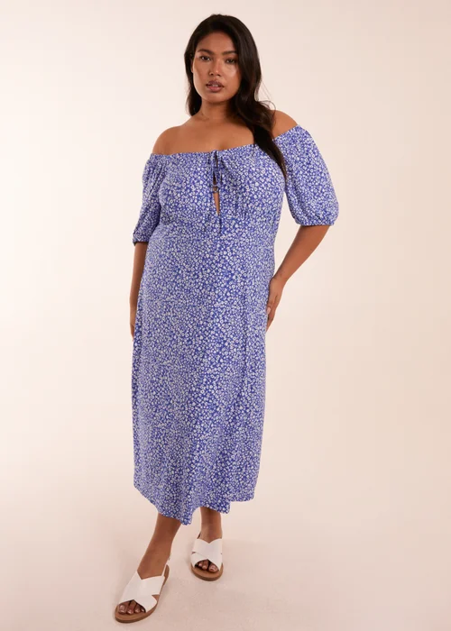 Blue Vanilla Curve Blue Milkmaid Stretch Crepe Midi Dress - 20 Image 4