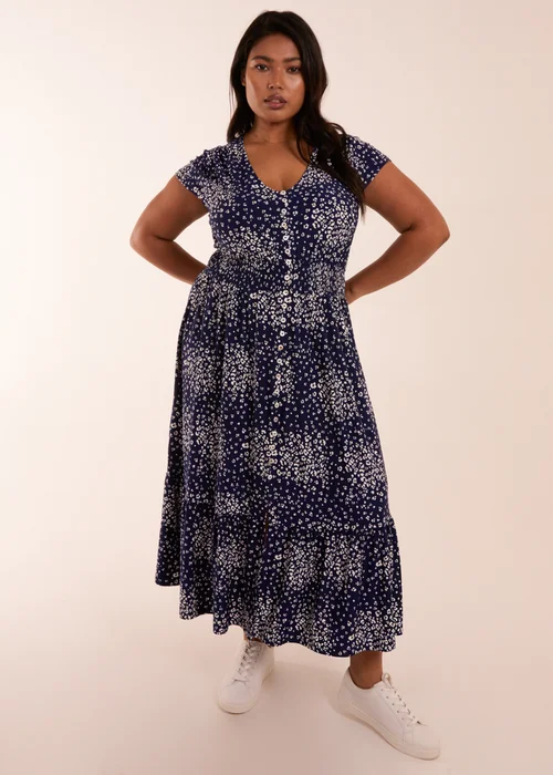 Blue Vanilla Curve Navy Button Through Midi Dress - 26 Image 1