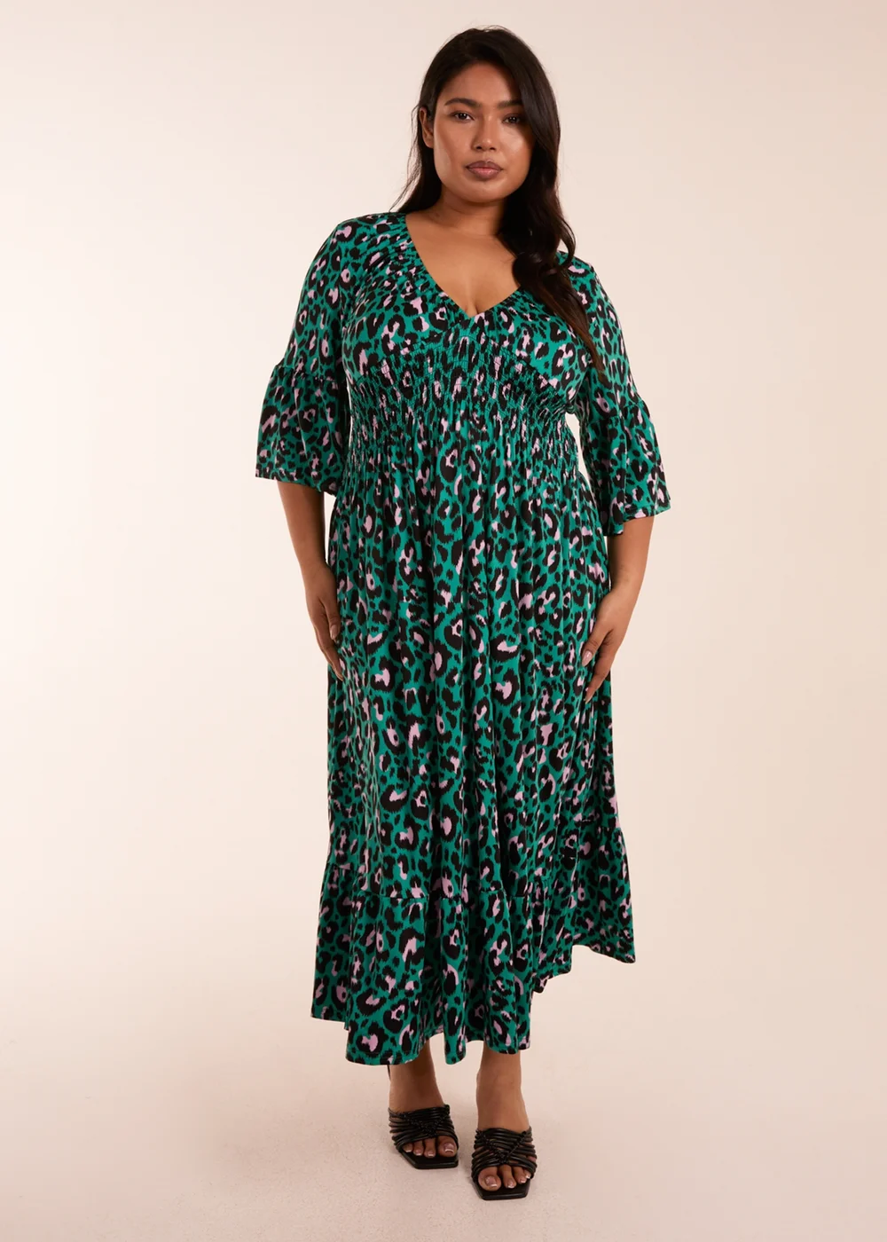 Blue Vanilla Curve Blue Elasticated Neck Shirred Waist Midi Dress - 22-24 Image 4