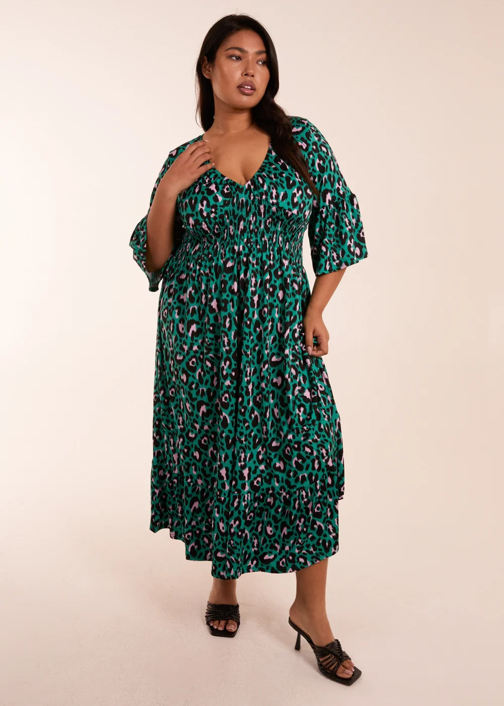 Blue Vanilla Curve Blue Elasticated Neck Shirred Waist Midi Dress - 22-24 Image 1