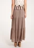 Blue Vanilla Brown Shirring Waist Tiered Maxi Skirt - Large Image 3
