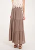 Blue Vanilla Brown Shirring Waist Tiered Maxi Skirt - Large Image 5
