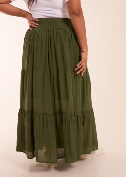 Blue Vanilla Curve Khaki Tiered Shirred Maxi Skirt - Size 26-28 Image 2
