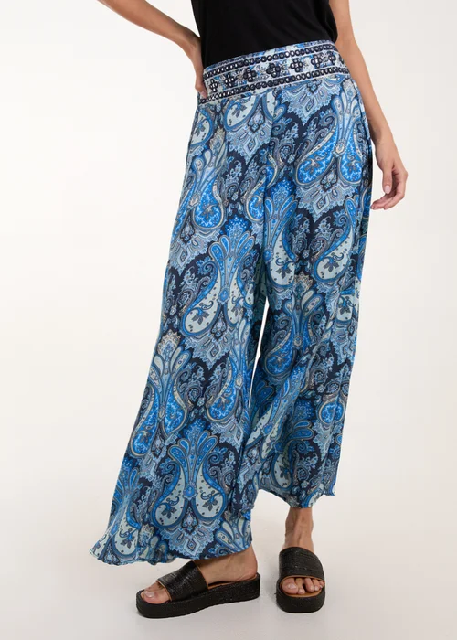 Blue Vanilla Navy Embellished Waist Wide Leg Trouser - M Image 4