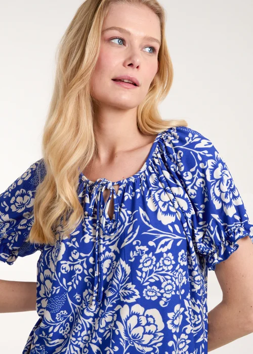 Blue Vanilla Blue Shirred Sleeve Tie Front Top - Small Image 3