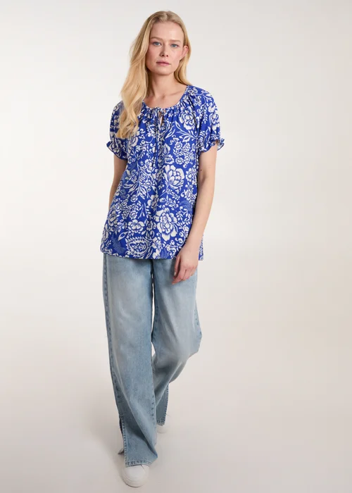 Blue Vanilla Blue Shirred Sleeve Tie Front Top - Small Image 4