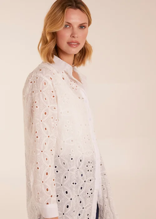 Blue Vanilla Ivory Crochet Detailed Long Sleeve Shirt - M Image 3