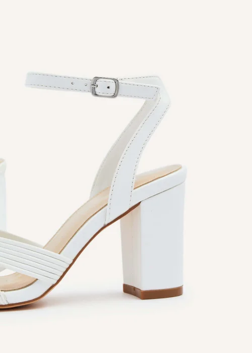 Linzi City White Faux Leather Block Heeled Sandal - Size 8 Image 4