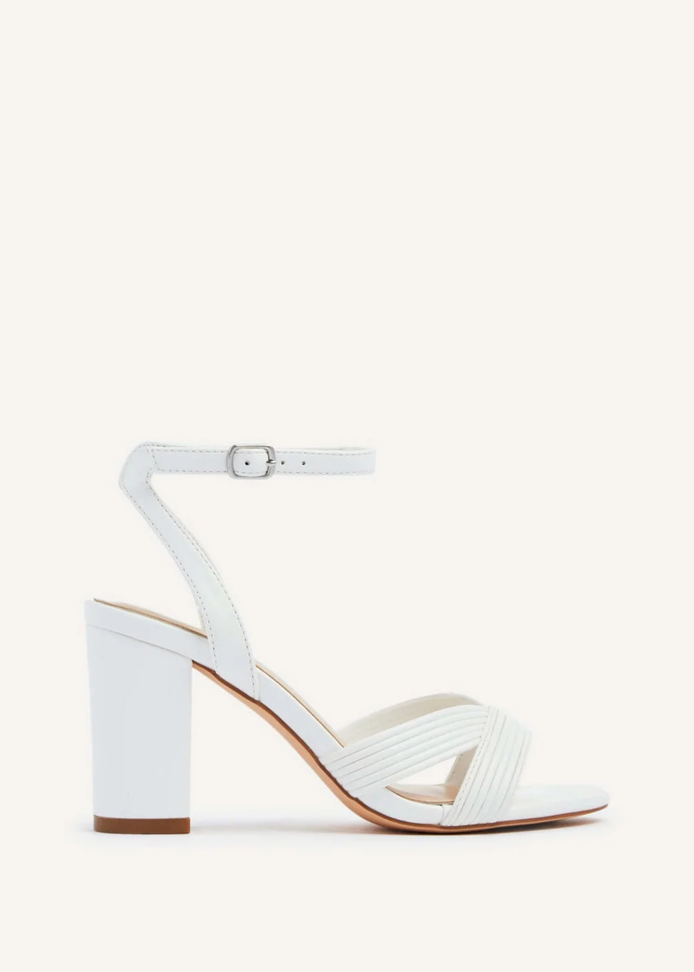 Linzi City White Faux Leather Block Heeled Sandal - Size 8 Image 2