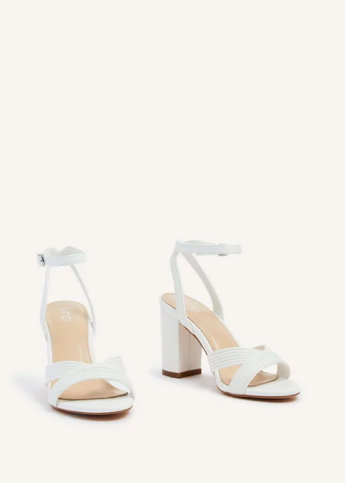 Linzi City White Faux Leather Block Heeled Sandal - Size 8 Image 3