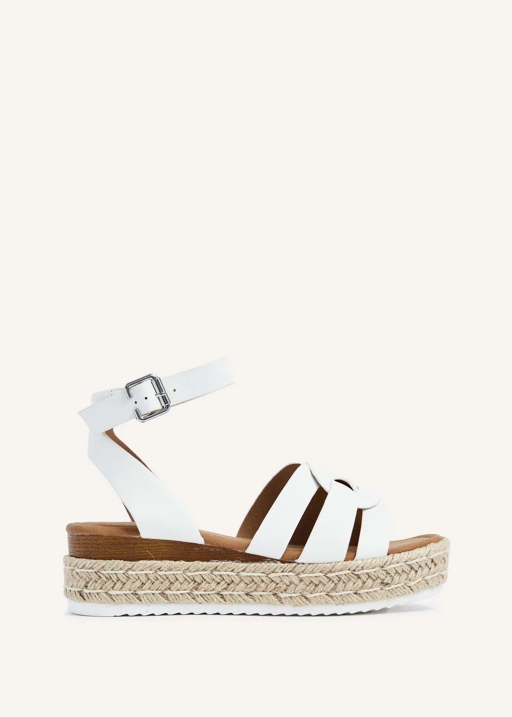 Linzi Dakota White Faux Leather Woven Espadrille Inspired Flatform Sandal - Size 5 Image 2