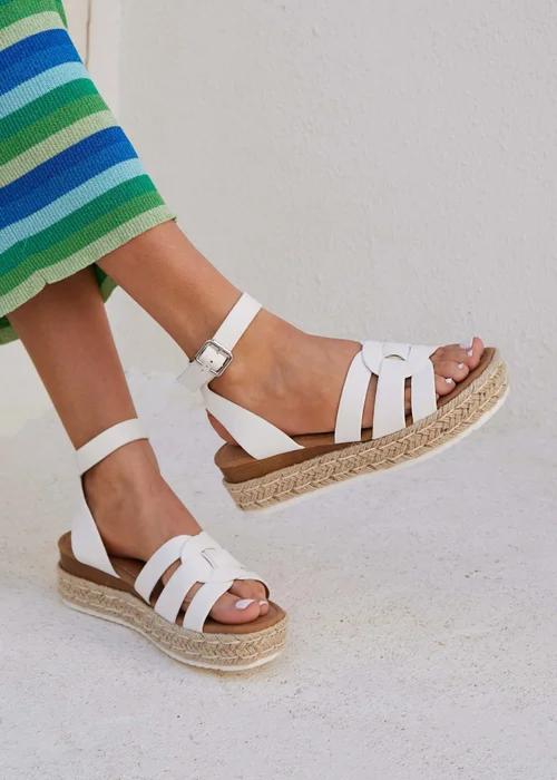 Linzi Dakota White Faux Leather Woven Espadrille Inspired Flatform Sandal - Size 5 Image 1
