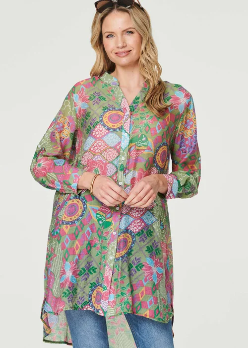 Izabel London Green Printed Semi Sheer Longline Blouse - 16 Image 1