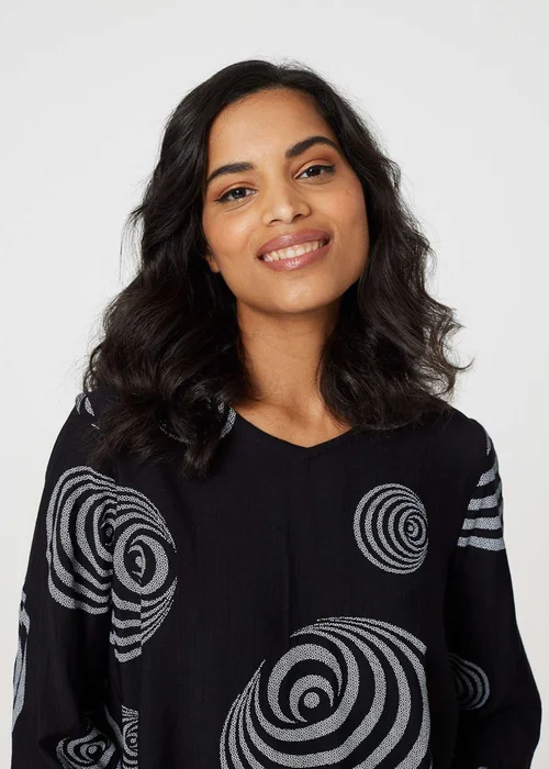 Izabel London Black Abstract Print Frill Hem Tunic Top - 12 Image 3