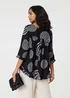 Izabel London Black Abstract Print Frill Hem Tunic Top - 12 Image 2