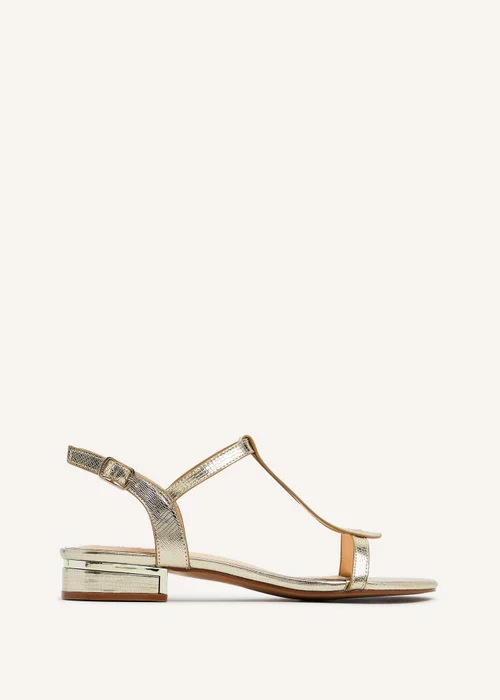 Linzi Lavish Gold Lizard T-Bar Looped Low Block Sandal - Size 3 Image 2