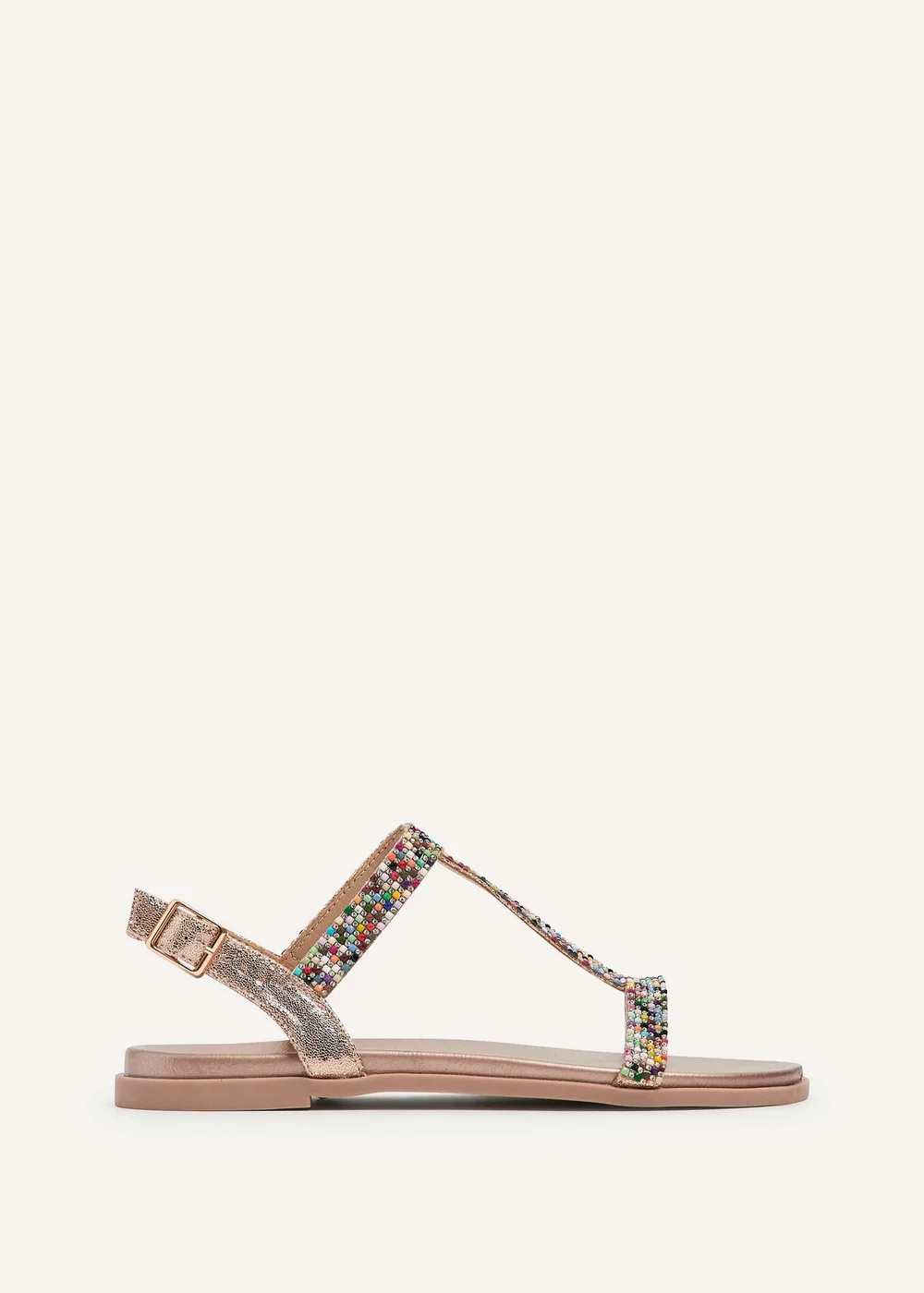 Linzi Aubrey Rose Gold T-Bar Flat Sandal - Size 7 Image 2