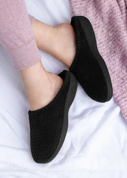 Totes Isotoner Black Popcorn Terry Mule Slippers - Size 7 Image 2