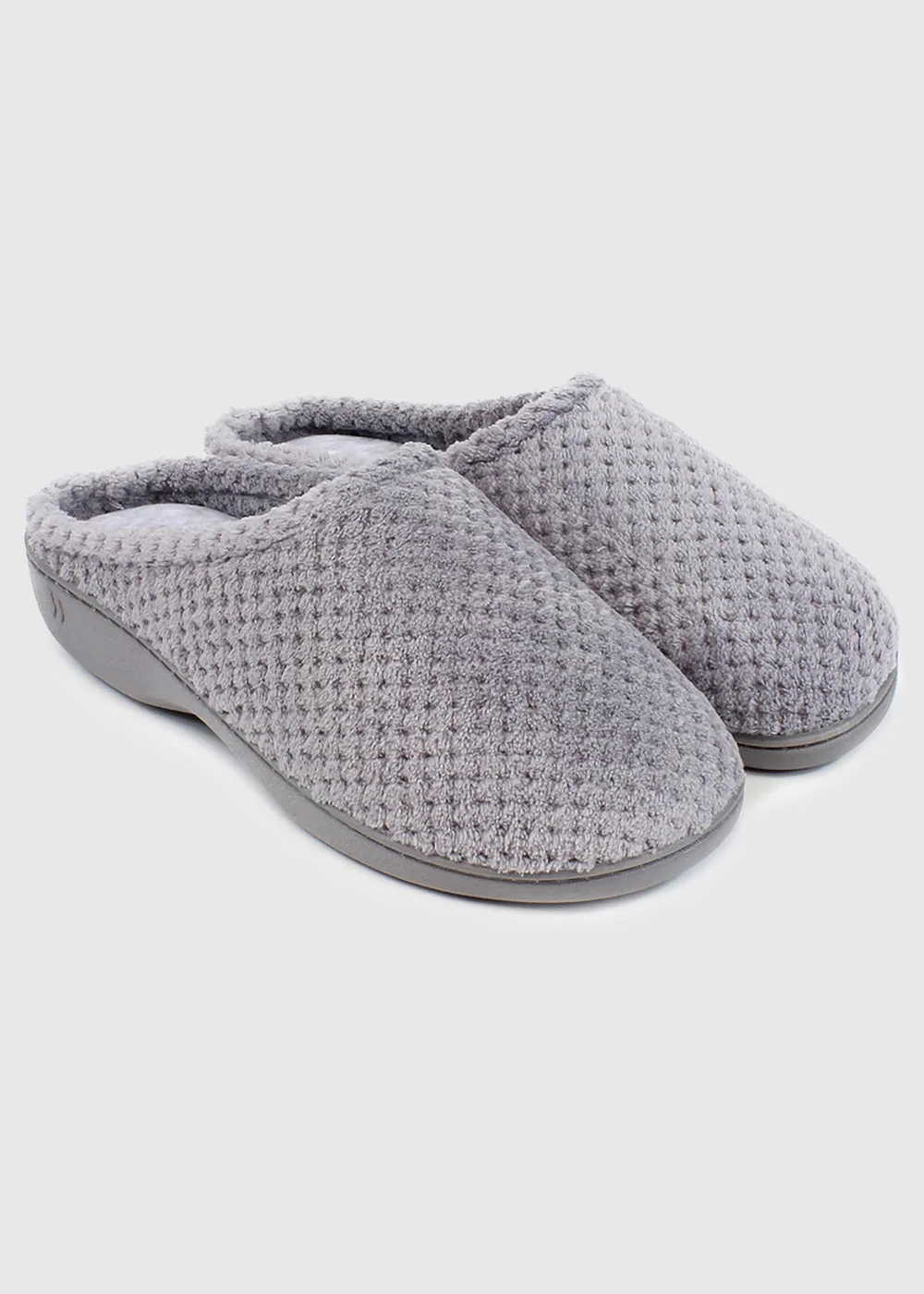 Totes Isotoner Grey Popcorn Terry Mule Slippers - Size 5 Image 1
