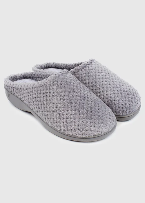 Totes Isotoner Grey Popcorn Terry Mule Slippers - Size 5 Image 1