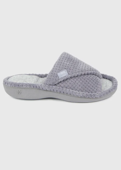 Totes Isotoner Grey Popcorn Turnover Open Toe Slippers - Size 6 Image 4