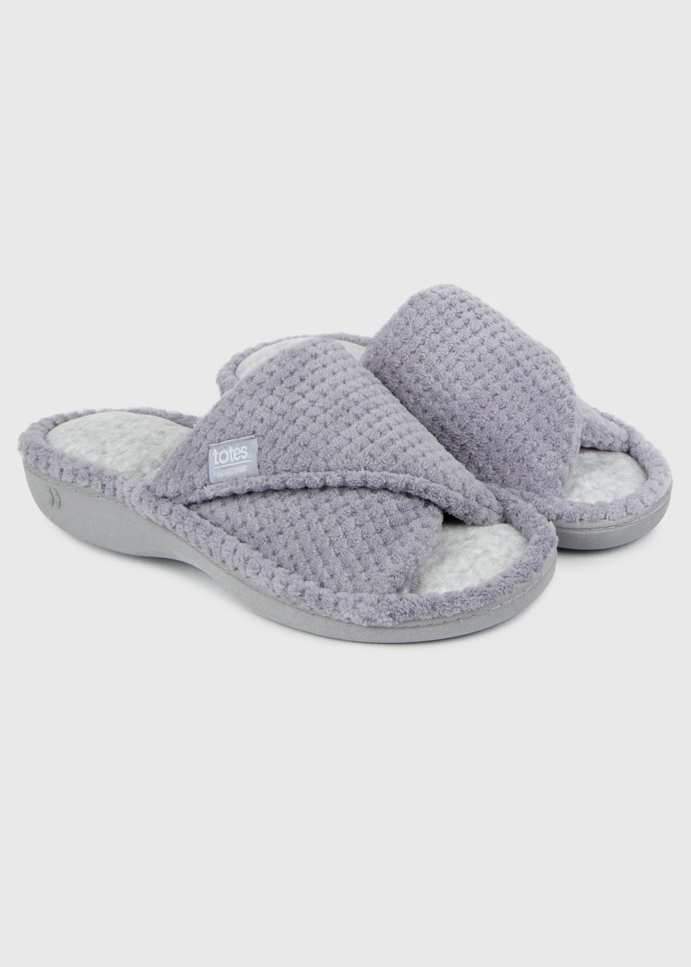 Totes Isotoner Grey Popcorn Turnover Open Toe Slippers - Size 6 Image 1