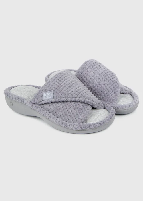 Totes Isotoner Grey Popcorn Turnover Open Toe Slippers - Size 6 Image 1