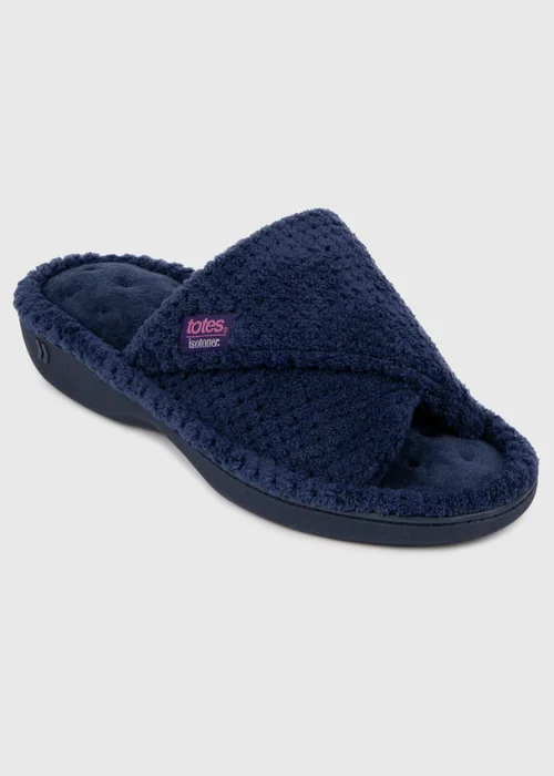 Totes Isotoner Navy Popcorn Turnover Open Toe Slippers - Size 4 Image 3