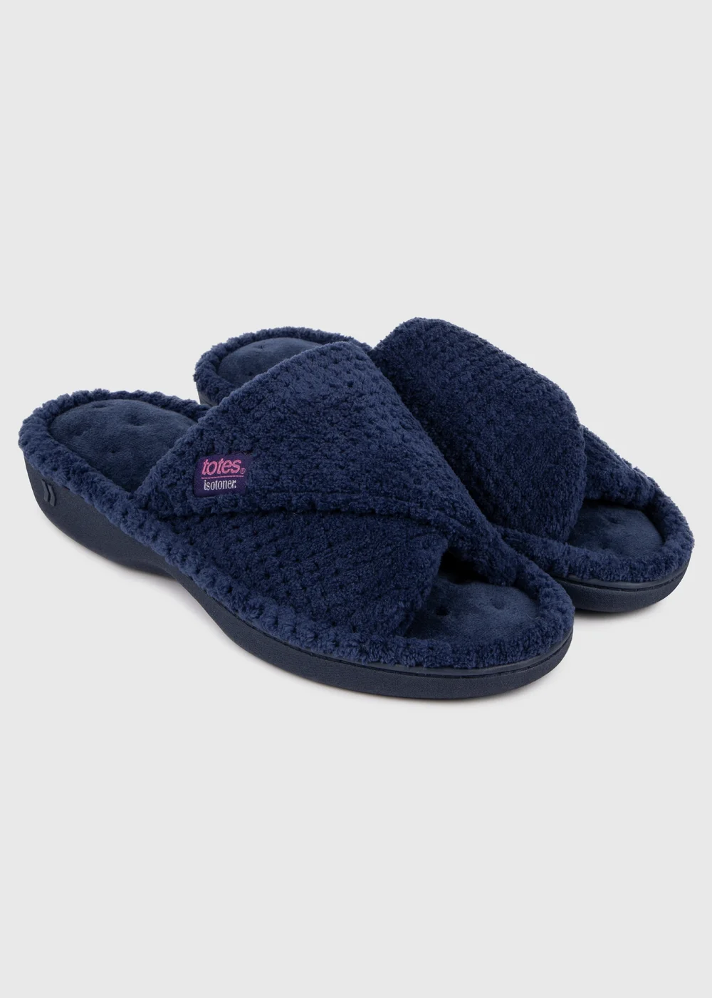 Totes Isotoner Navy Popcorn Turnover Open Toe Slippers - Size 4 Image 1