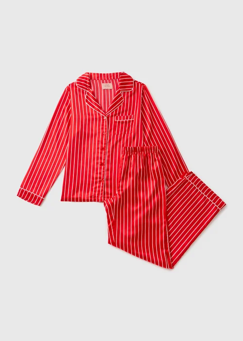 Red Stripe Satin Pyjama Set - Size 8 Image 3