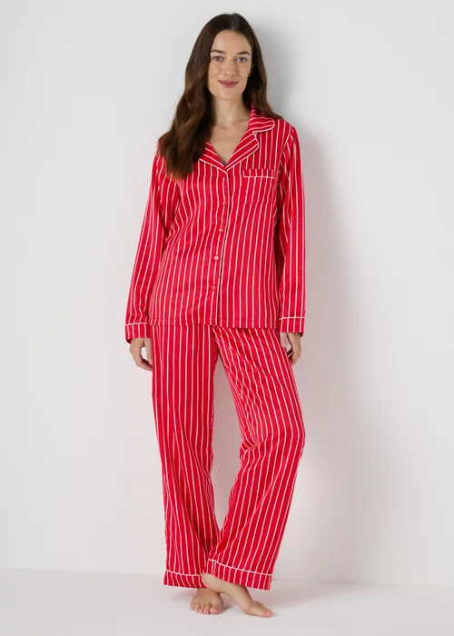Red Stripe Satin Pyjama Set - Size 8 Image 1