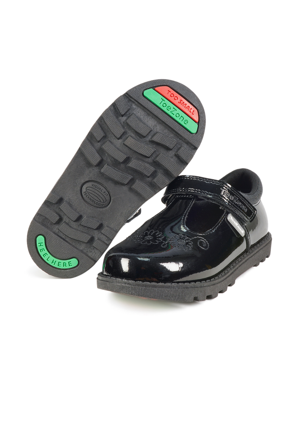 ToeZone Ellie Girls Patent Coated Leather Rip Tape Unicorn School Shoe - Size 9 Infants Image 1