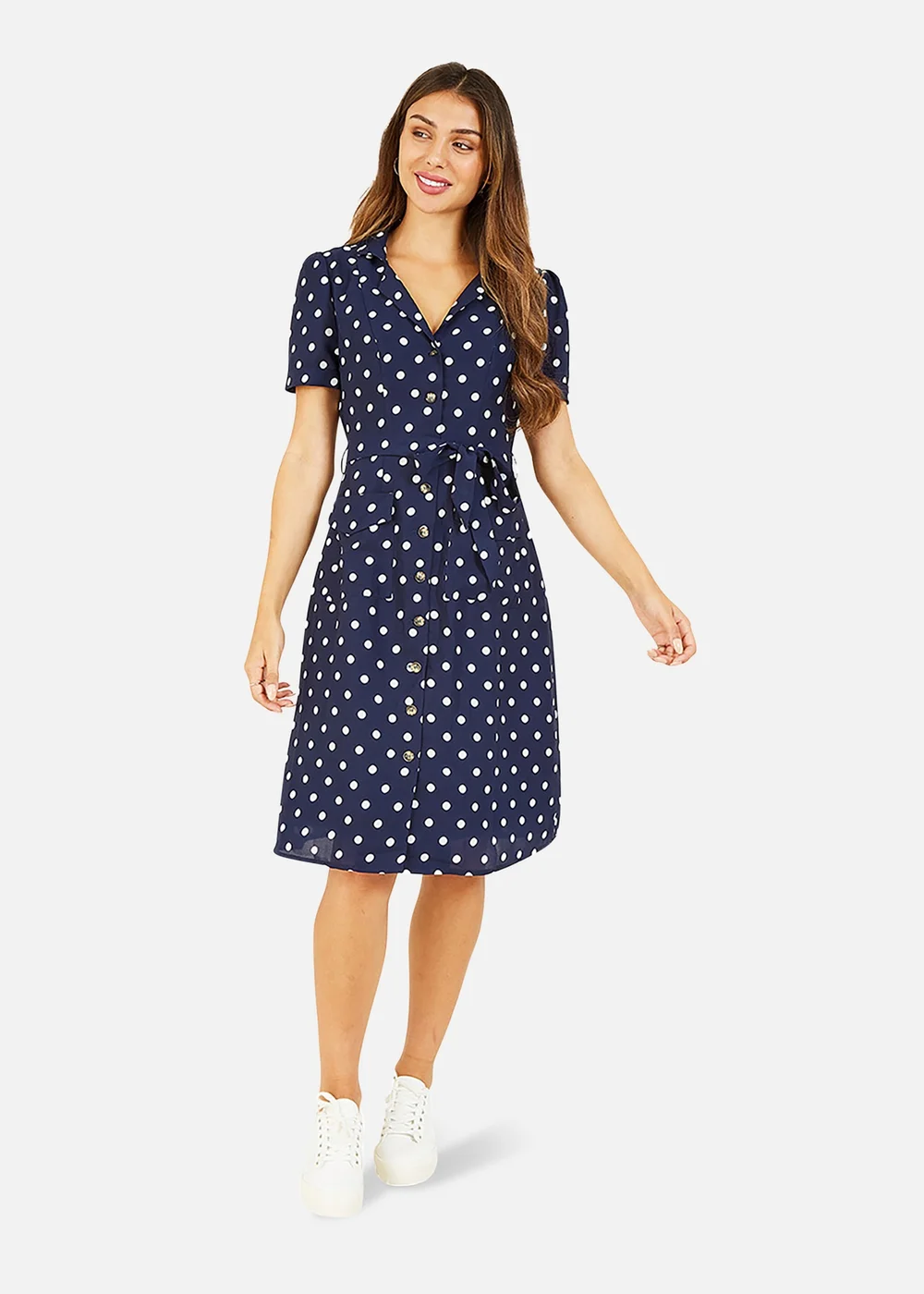 Yumi Navy Spot Retro Shirt Dress - 18 Image 1