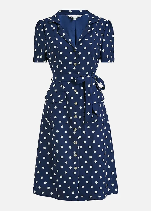 Yumi Navy Spot Retro Shirt Dress - 18 Image 3