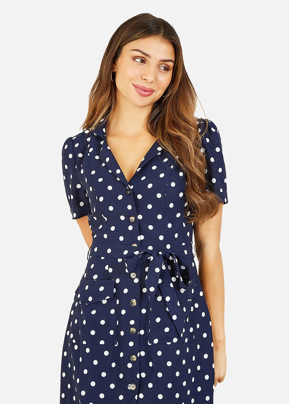 Yumi Navy Spot Retro Shirt Dress - 18 Image 2